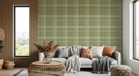 Heritage-Karo – Windowpane-Tartan-Karo aus Leinen – Tapete in Wiesengrün und Kreideweiß
