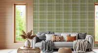 Heritage-Karo – Windowpane-Tartan-Karo aus Leinen – Tapete in Wiesengrün und Kreideweiß