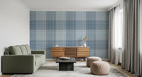 Heritage à carreaux – Damier tartan effet lin – Papier peint bleu français et bleu denim