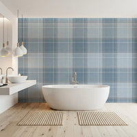 Heritage à carreaux – Damier tartan effet lin – Papier peint bleu français et bleu denim