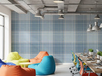 Heritage à carreaux – Damier tartan effet lin – Papier peint bleu français et bleu denim