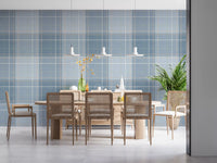 Heritage à carreaux – Damier tartan effet lin – Papier peint bleu français et bleu denim