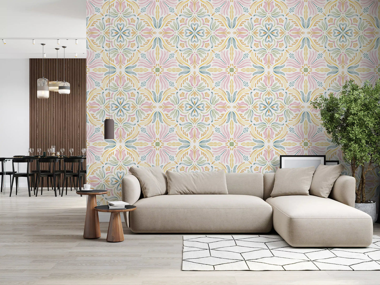 Pastel Mediterranean Garden Tile Wallpaper⁠