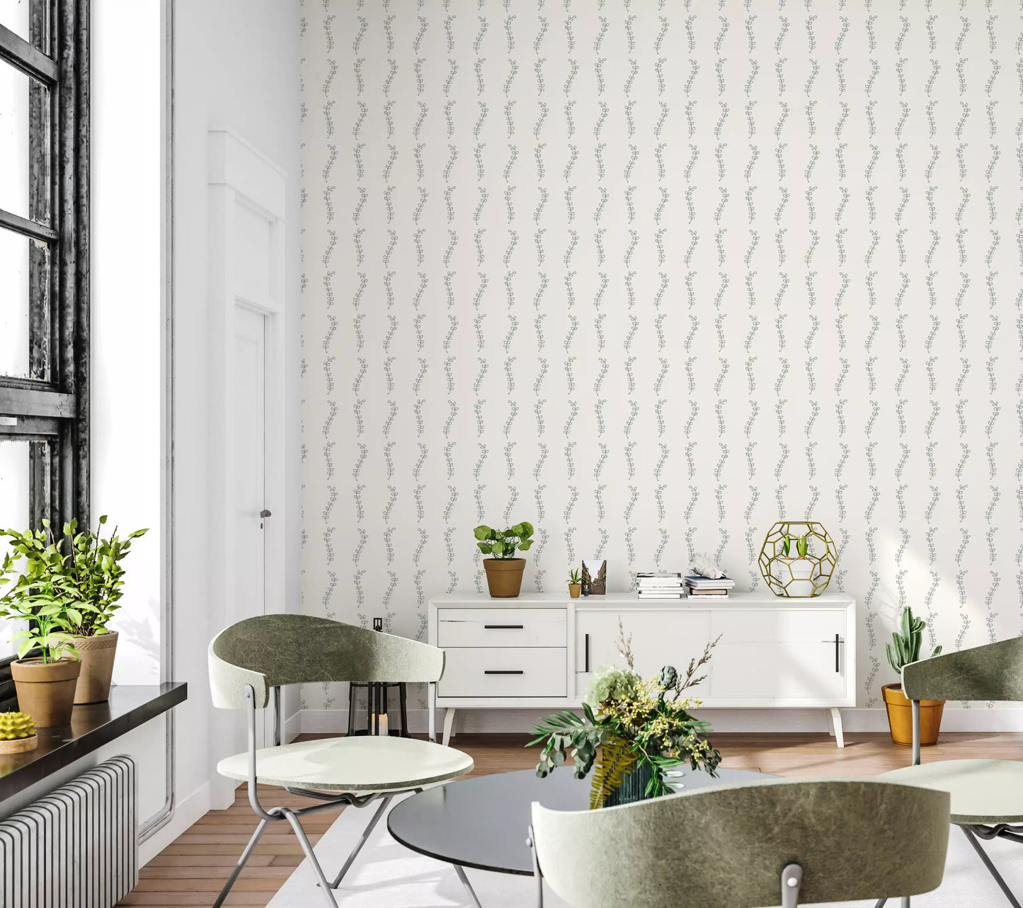 Minimalist Sage Leaf Sprigs Wallpaper⁠