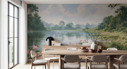 Pink Lotus Pond Landscape Wall Mural