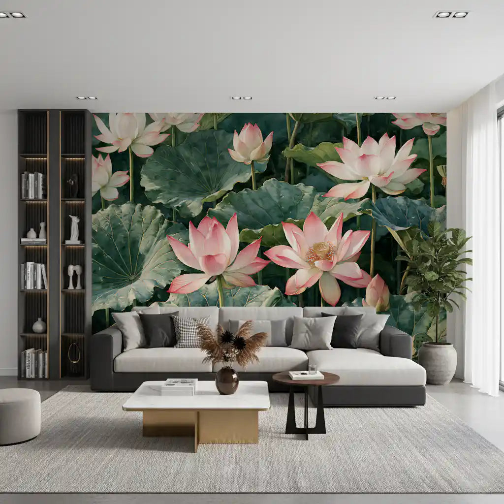 Botanische Wandtapete „Ruhiger Lotusteich“