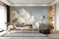 Verträumtes Wandbild mit gemalten Wolken