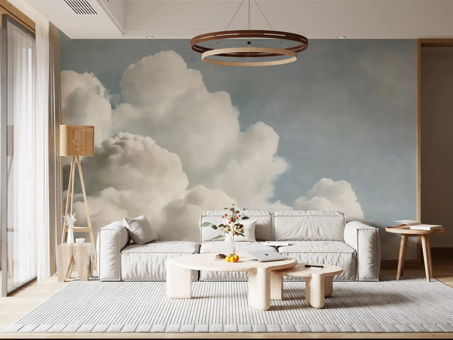 Verträumtes Wandbild mit gemalten Wolken