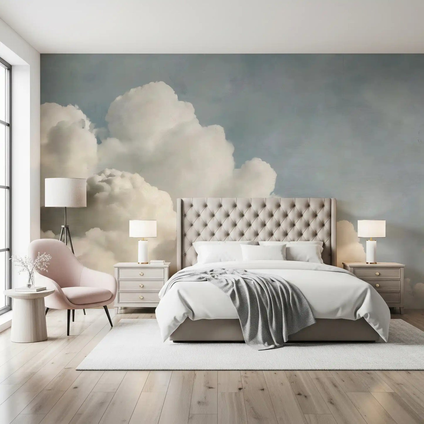 Verträumtes Wandbild mit gemalten Wolken