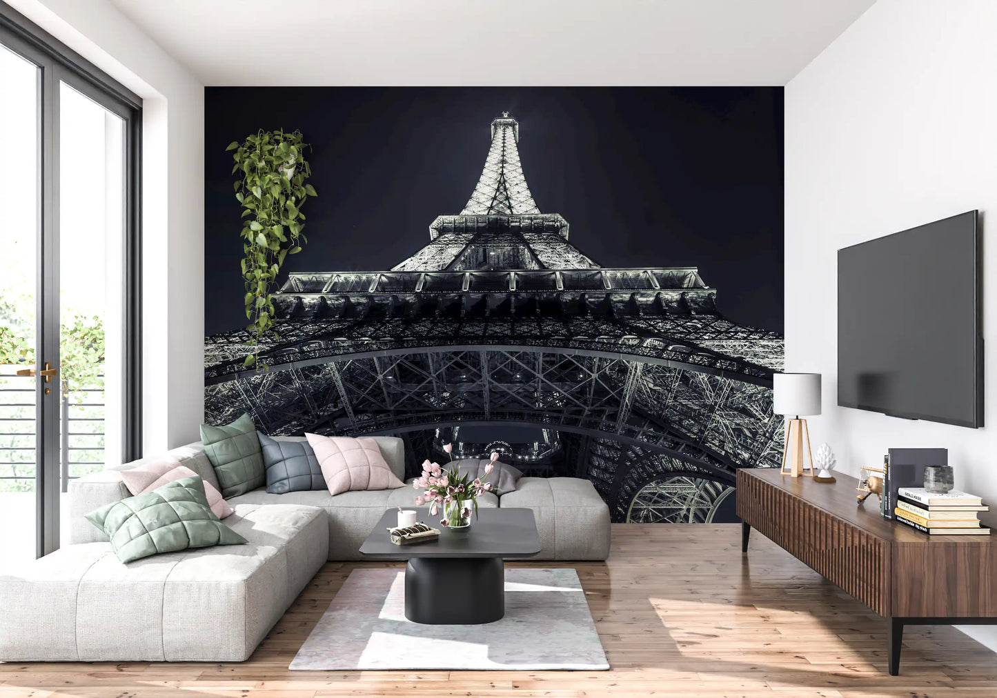 Papier peint panoramique mural représentant une silhouette géométrique industrielle en ferronnerie