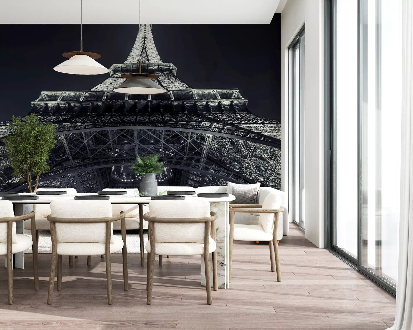 Papier peint panoramique mural représentant une silhouette géométrique industrielle en ferronnerie