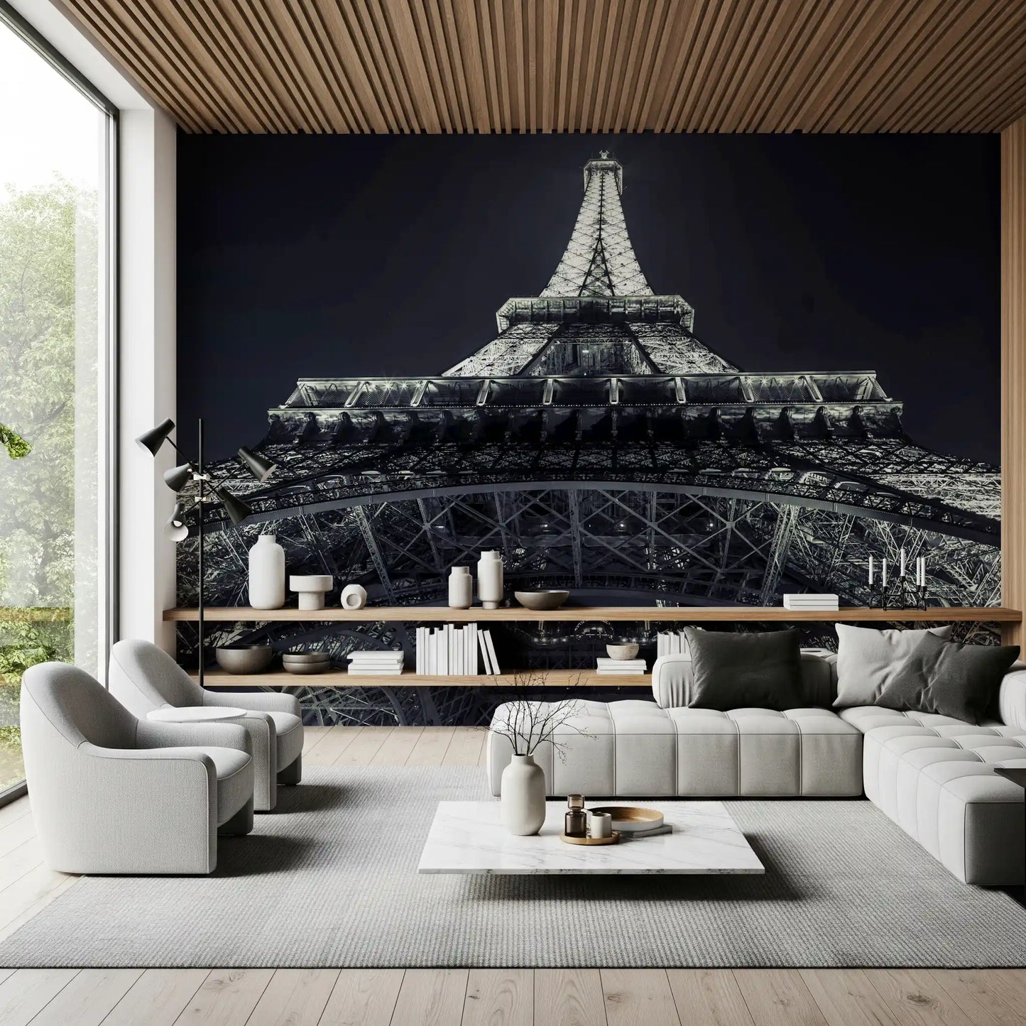 Papier peint panoramique mural représentant une silhouette géométrique industrielle en ferronnerie