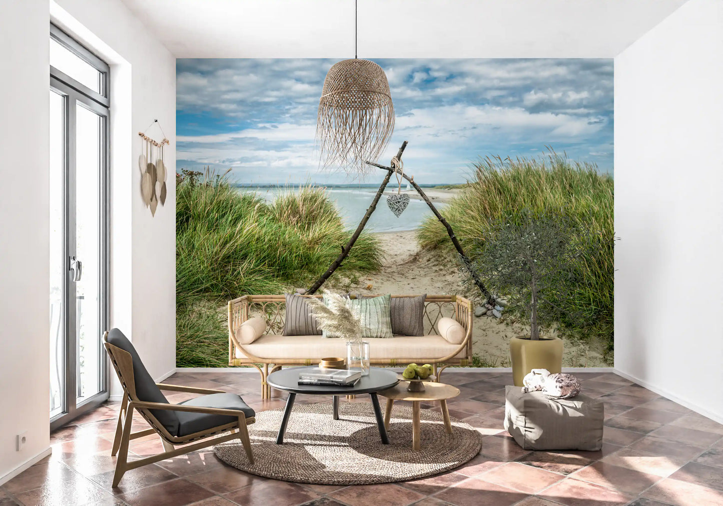 Fresque murale « Sentier serein dans les dunes avec un cœur romantique »