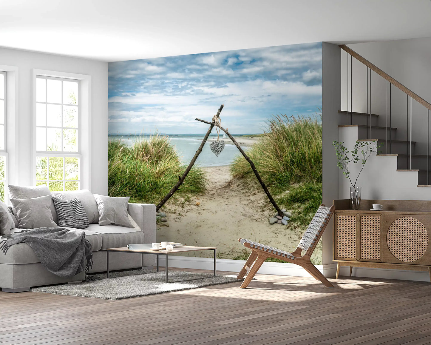 Fresque murale « Sentier serein dans les dunes avec un cœur romantique »