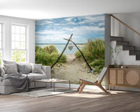 Fresque murale « Sentier serein dans les dunes avec un cœur romantique »