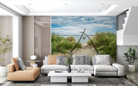 Fresque murale « Sentier serein dans les dunes avec un cœur romantique »