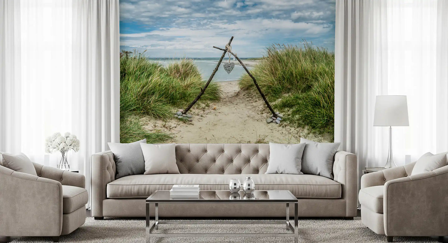 Fresque murale « Sentier serein dans les dunes avec un cœur romantique »