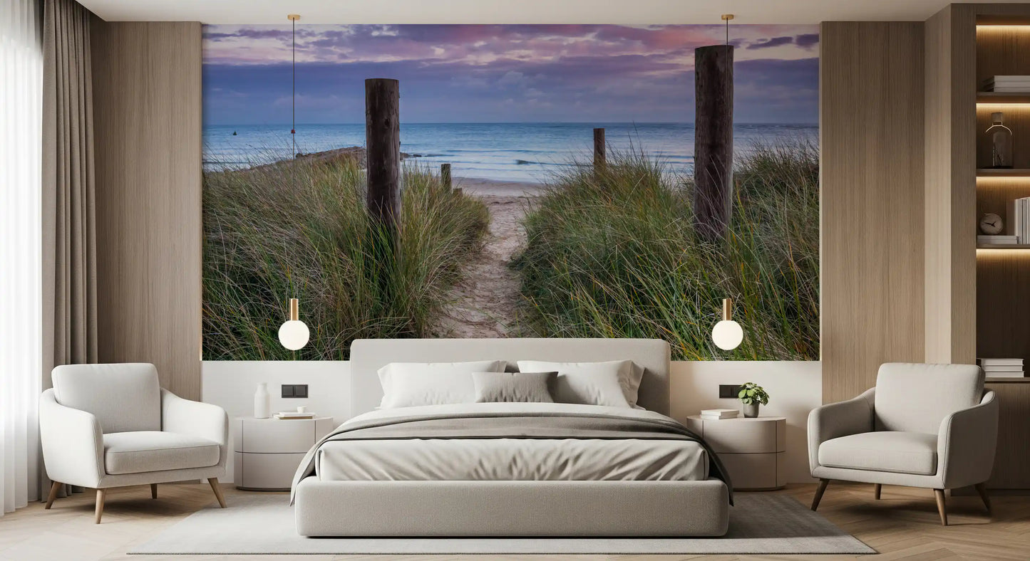 Wandbild mit Küstengräsern und Meereslandschaft