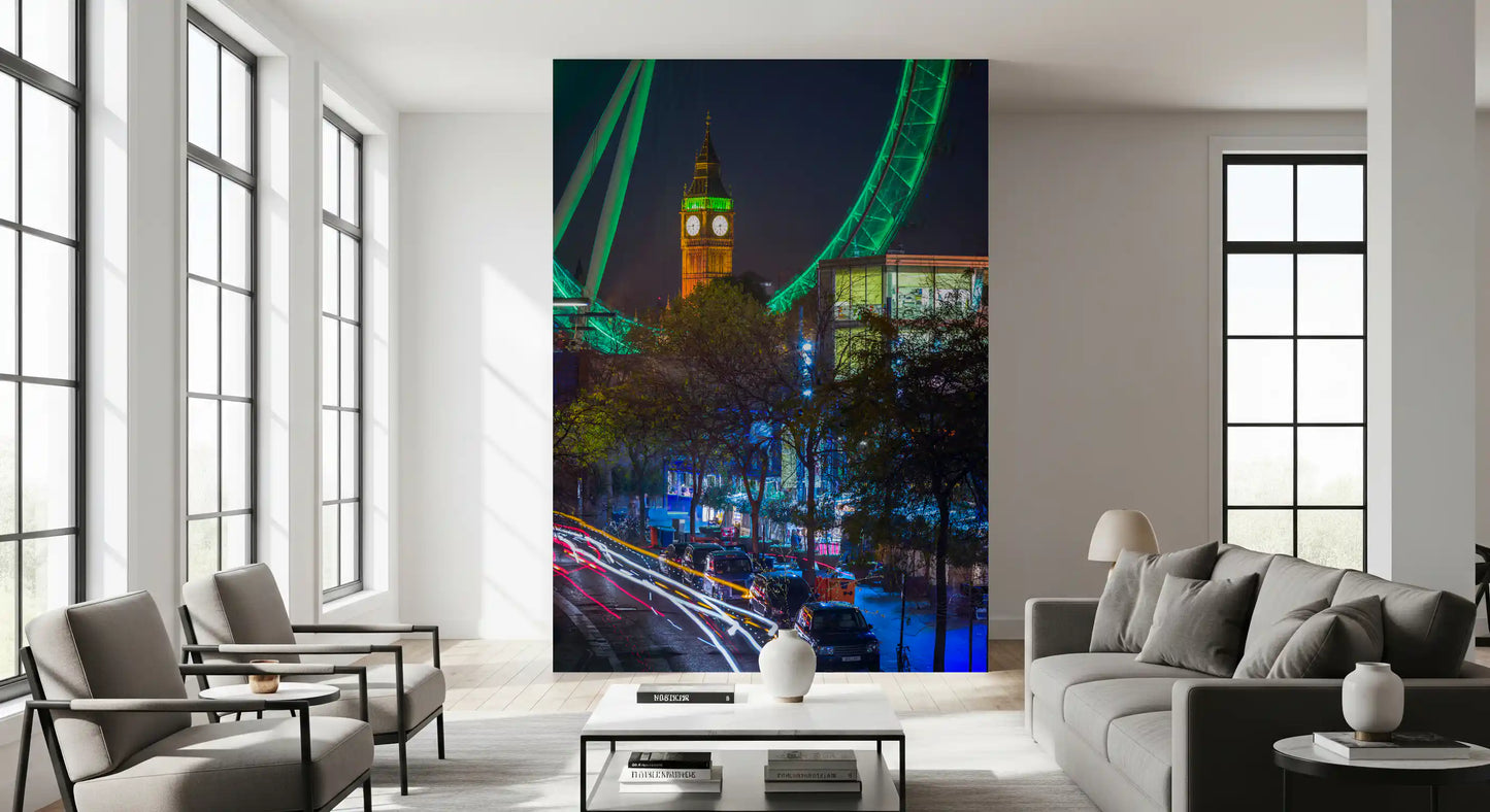 Neon-urbane Verkehrsnachtlandschaft-Wandtapete