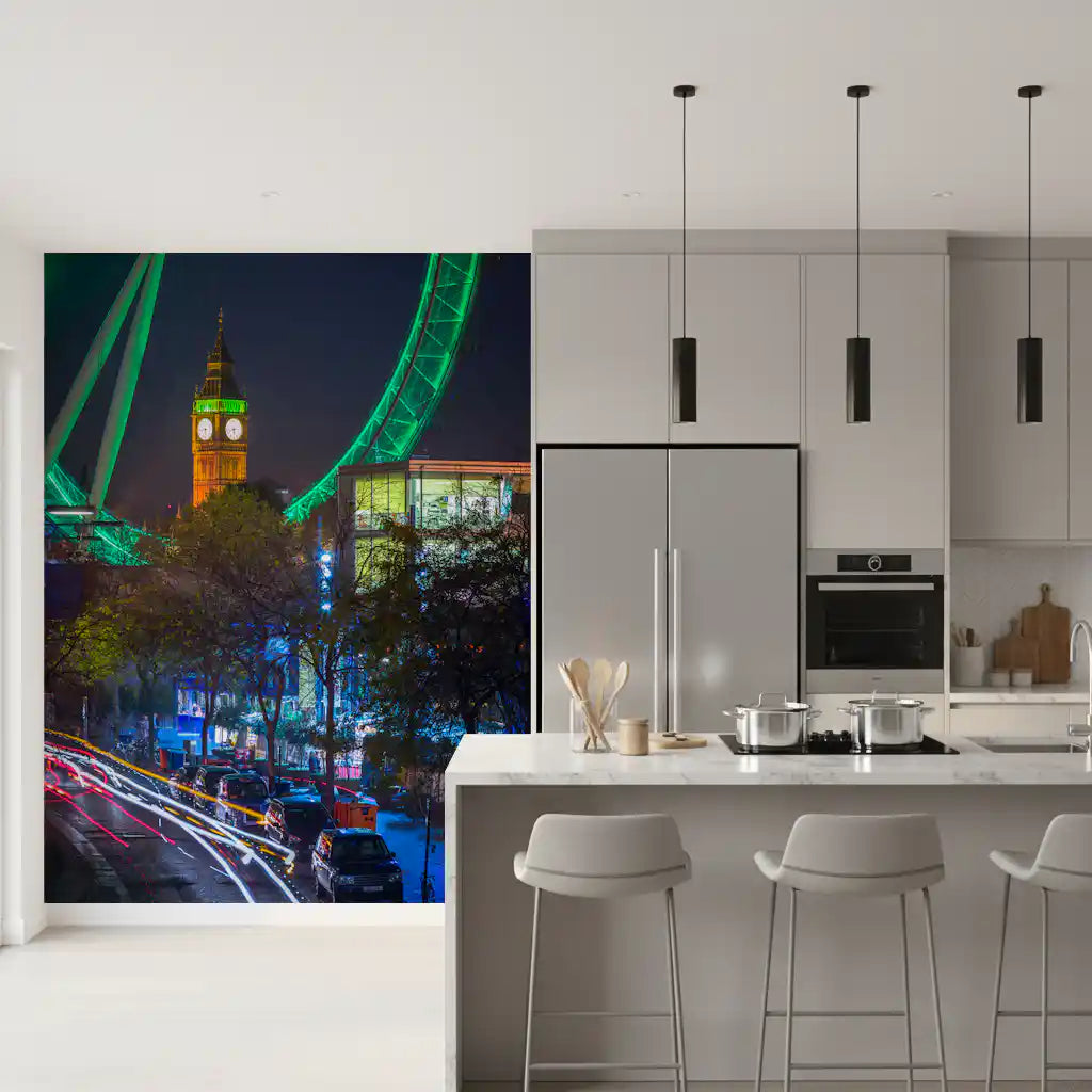 Neon-urbane Verkehrsnachtlandschaft-Wandtapete
