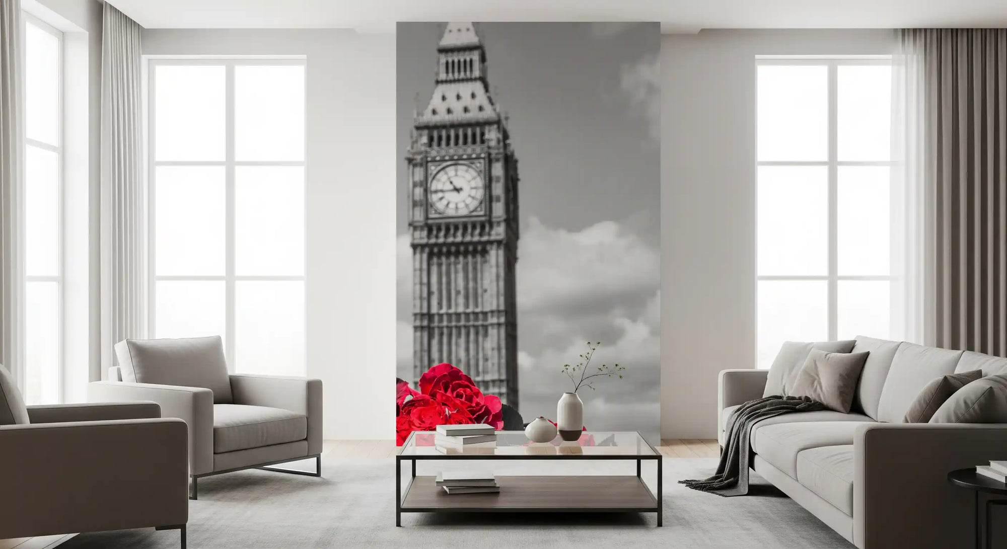 Wandgemälde „Crimson Blooms“ im Zentrum Londons