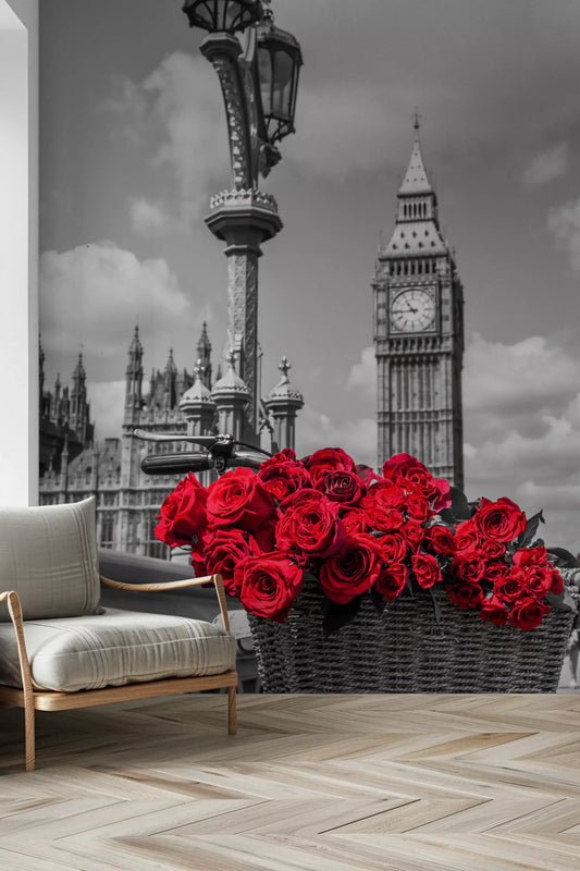 Crimson Blooms in Central London Wall Mural