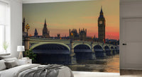 Wandgemälde „Silhouette des Sonnenuntergangs an der Westminster Bridge“