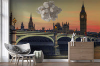 Wandgemälde „Silhouette des Sonnenuntergangs an der Westminster Bridge“