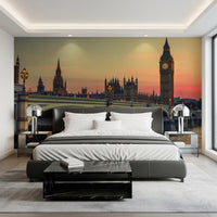 Wandgemälde „Silhouette des Sonnenuntergangs an der Westminster Bridge“