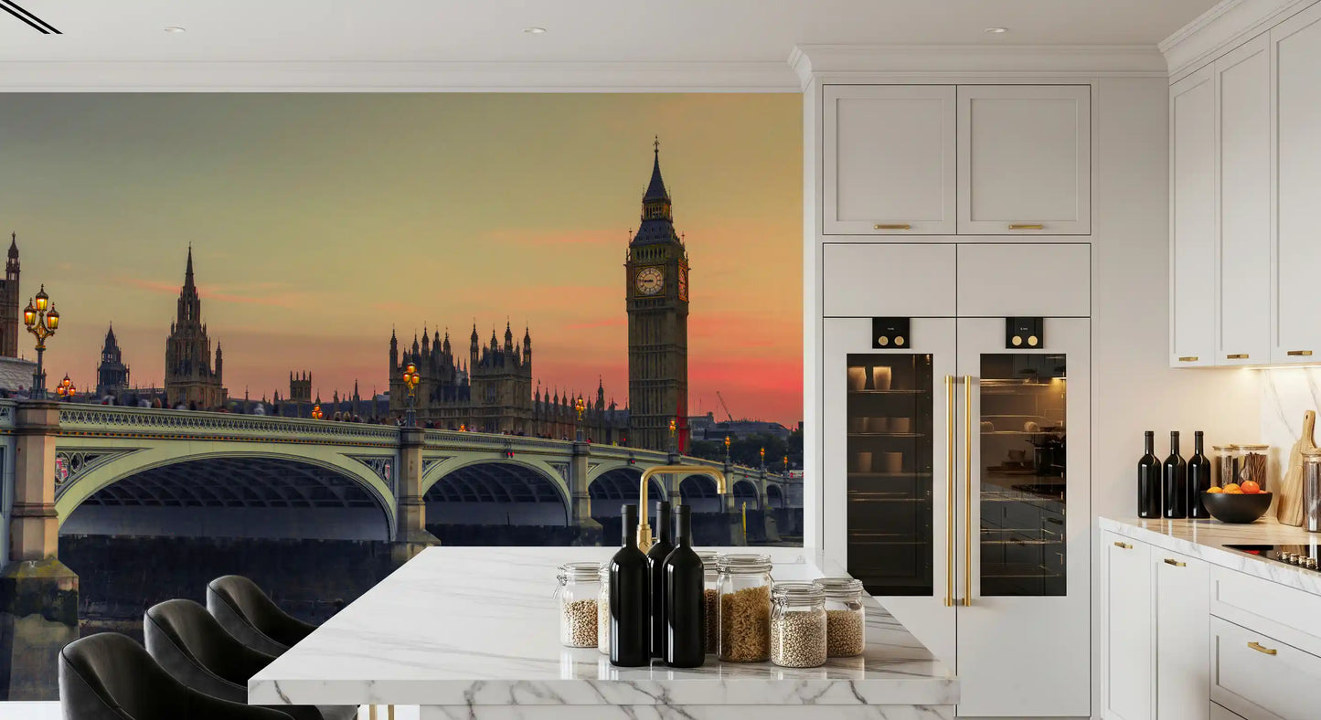Wandgemälde „Silhouette des Sonnenuntergangs an der Westminster Bridge“