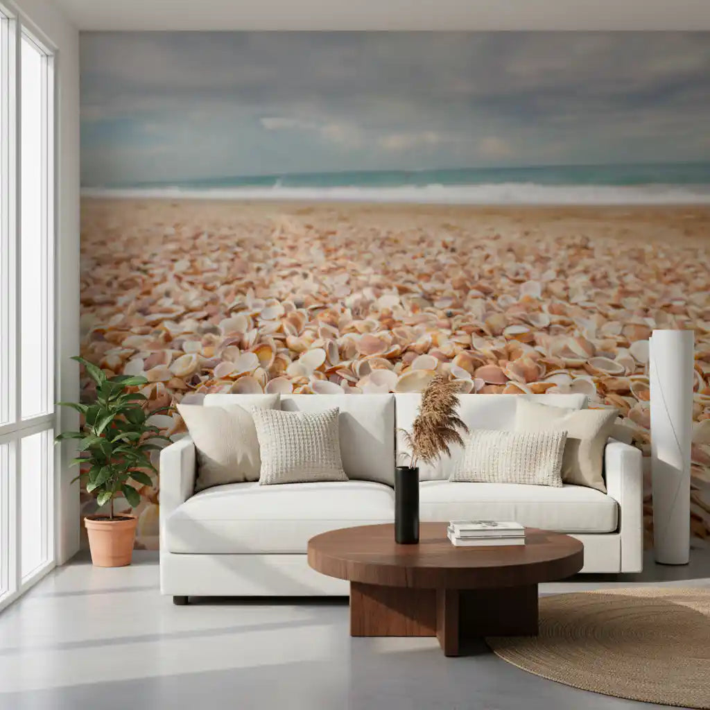 Fresque murale « Coquillages baignés de soleil » pour chambre à coucher
