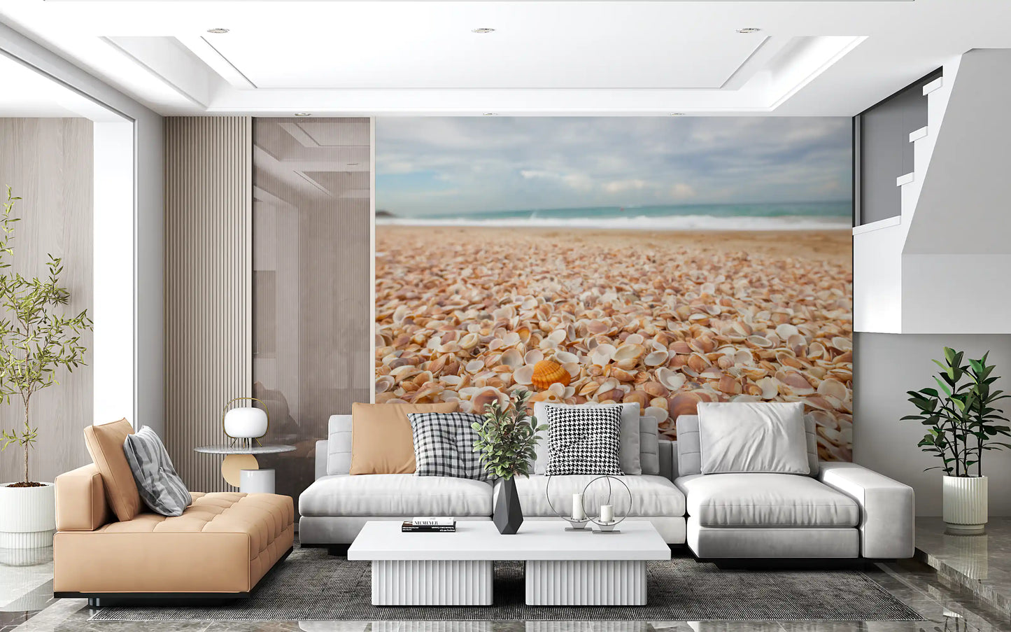 Fresque murale « Coquillages baignés de soleil » pour chambre à coucher