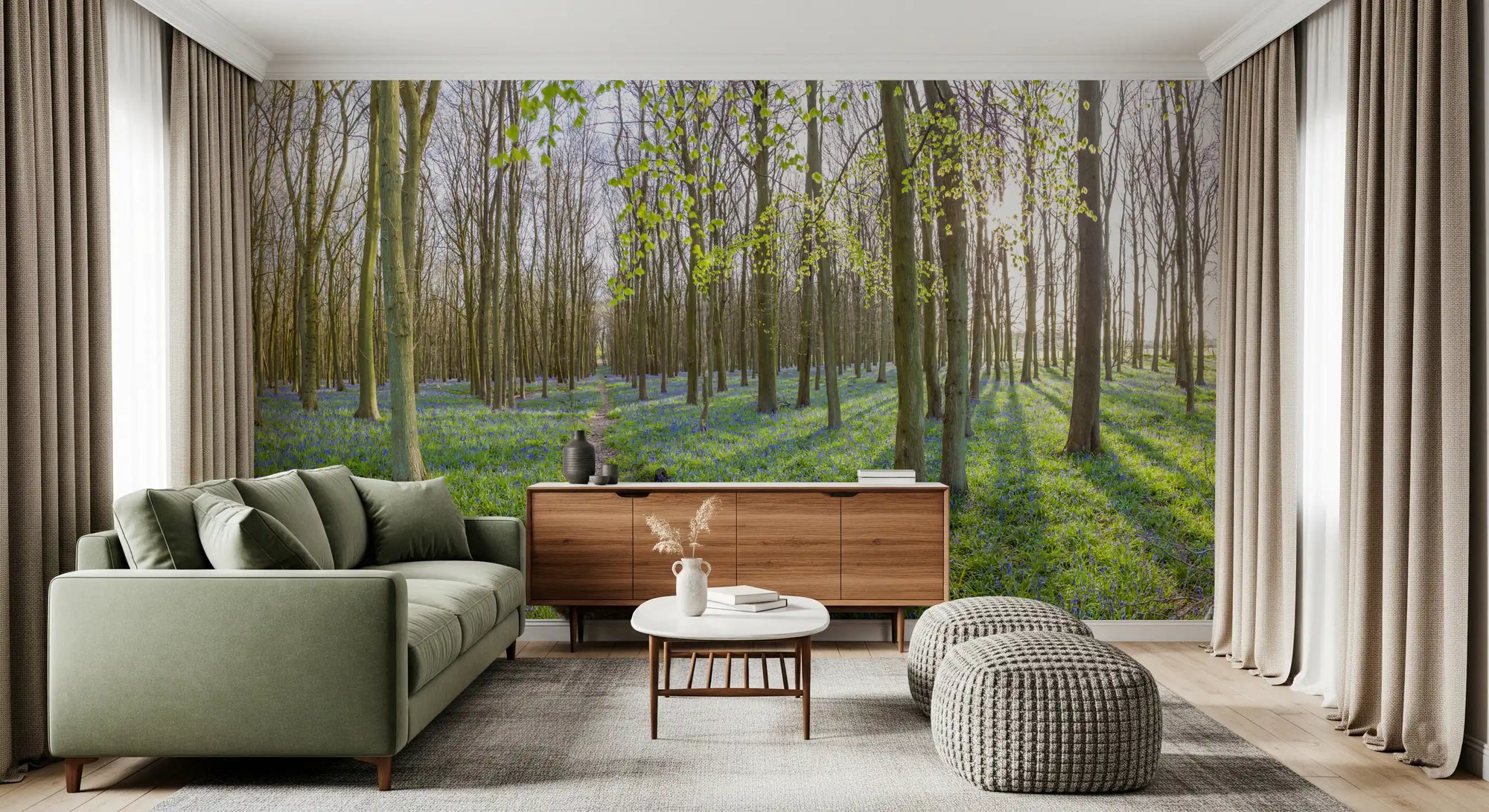 Waldkronen und Blüten im Frühling als Wandbild