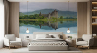 Misty Lochside Fortress Ruins Wall Mural