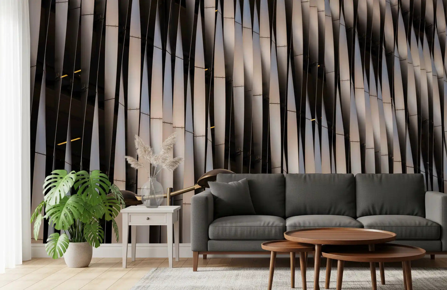 Abstract Geometric Steel Curves Wall Mural