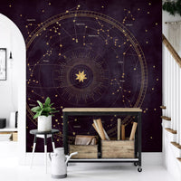 Murale da parete con mappa dorata dello zodiaco celeste