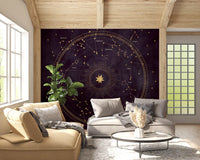 Murale da parete con mappa dorata dello zodiaco celeste