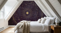 Murale da parete con mappa dorata dello zodiaco celeste