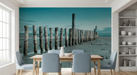Minimalistisk maritimt strandmotiv som vægmaleri