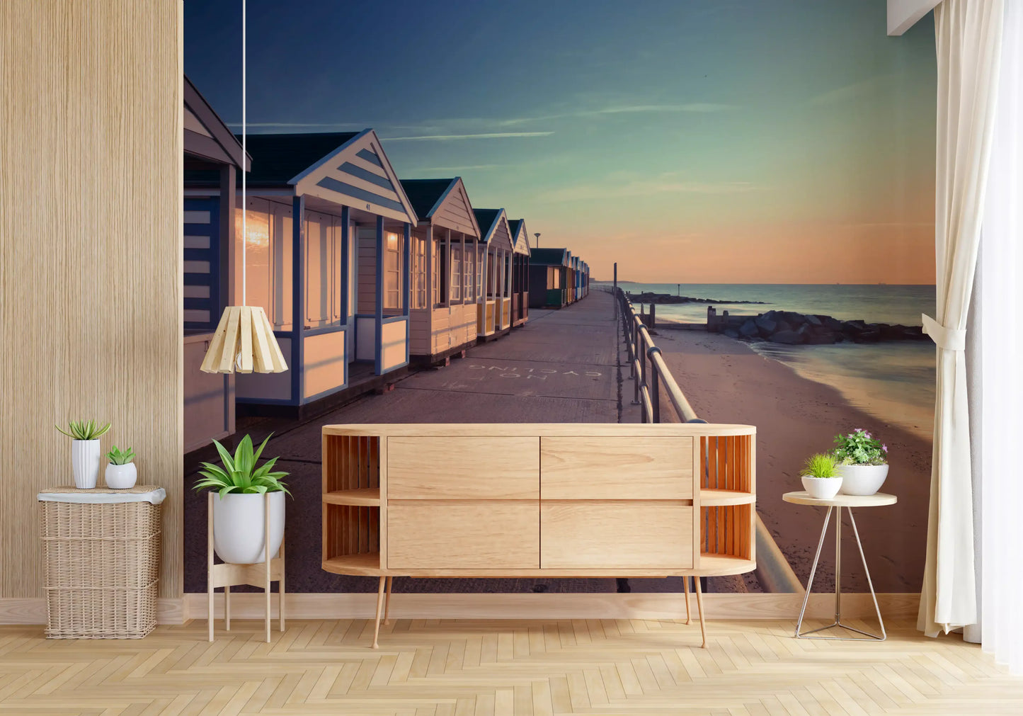 Wandbild „Blick auf die Promenade im Sonnenaufgang“