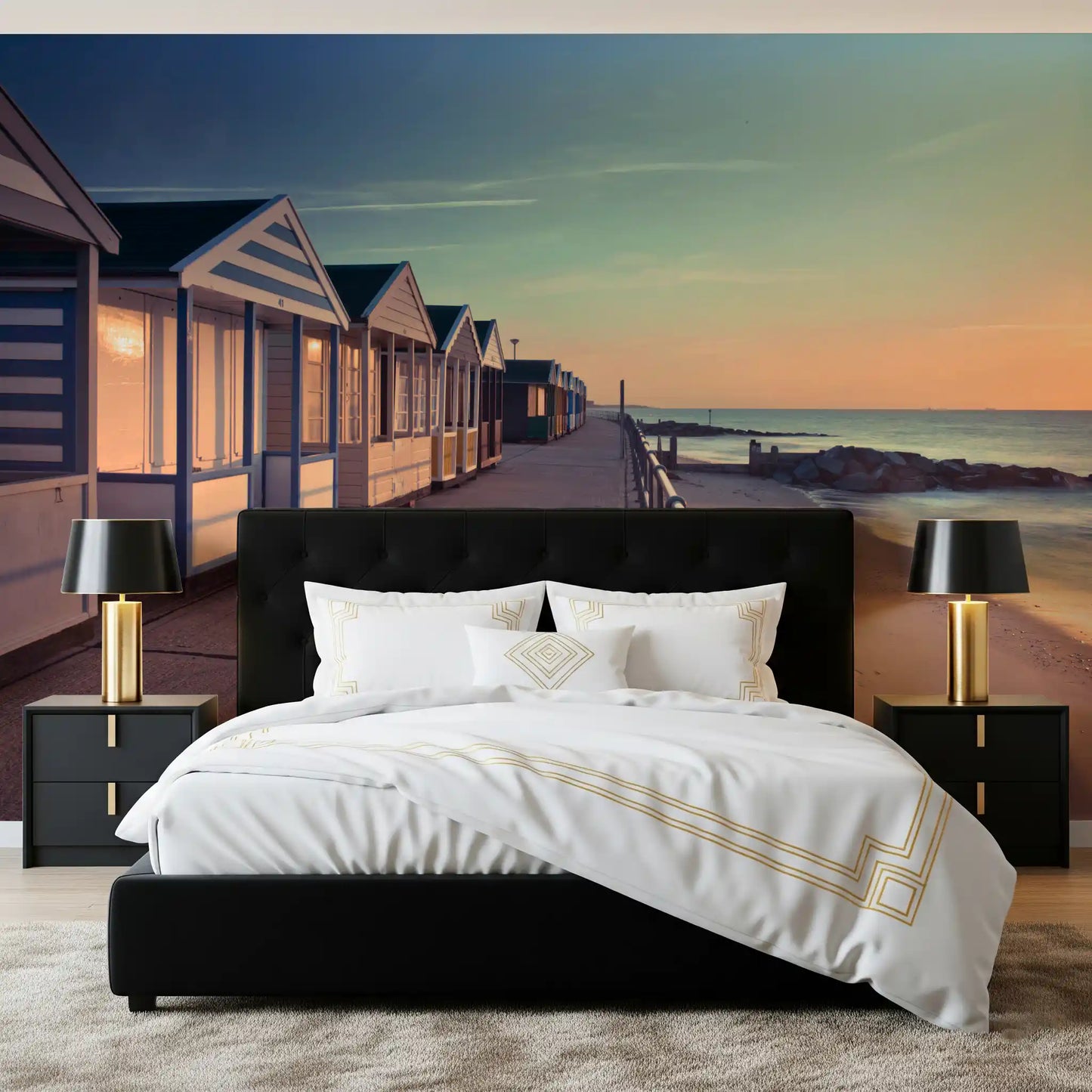 Wandbild „Blick auf die Promenade im Sonnenaufgang“