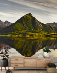 Wandgemälde mit Gletschersee und Bergpanorama