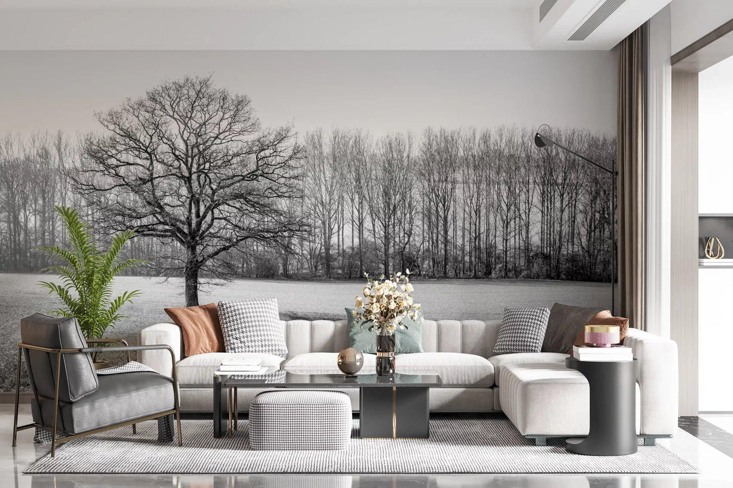 Wandbild „Morgenstimmung auf der nebligen Wiese“