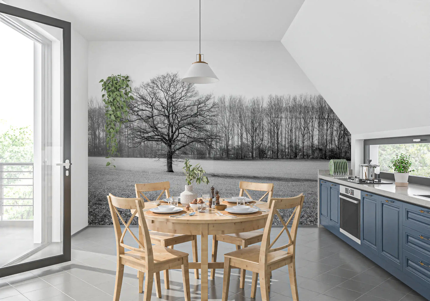 Wandbild „Morgenstimmung auf der nebligen Wiese“