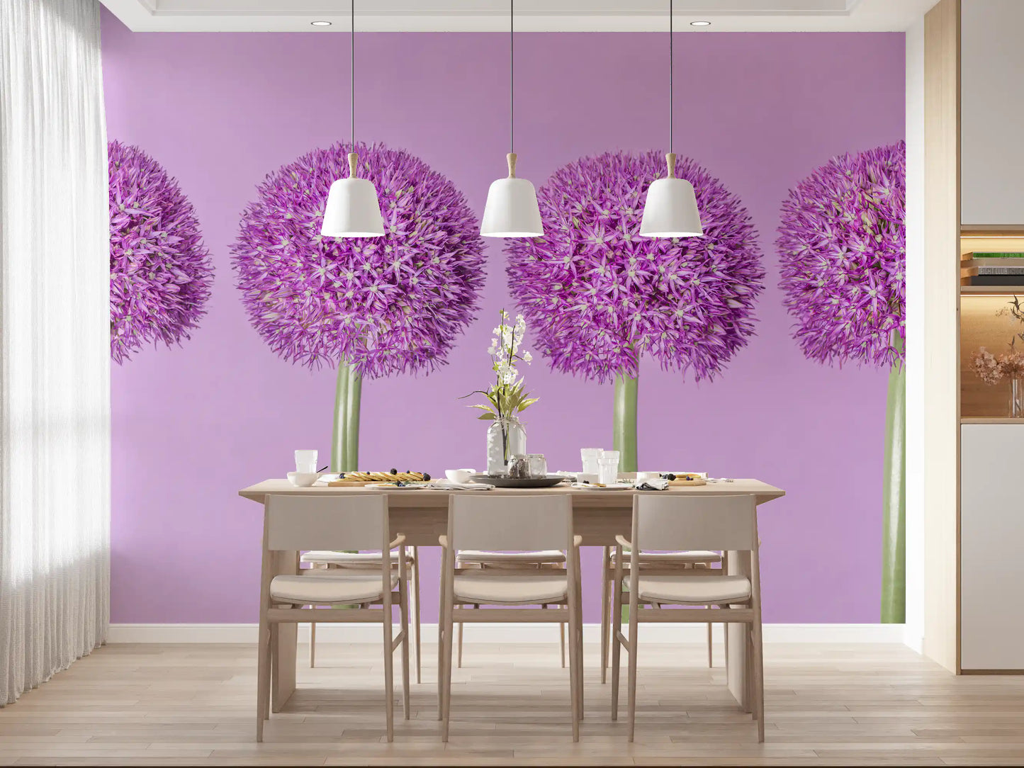 Symmetrische Lavendelblüten-Kugeln als Wandbild