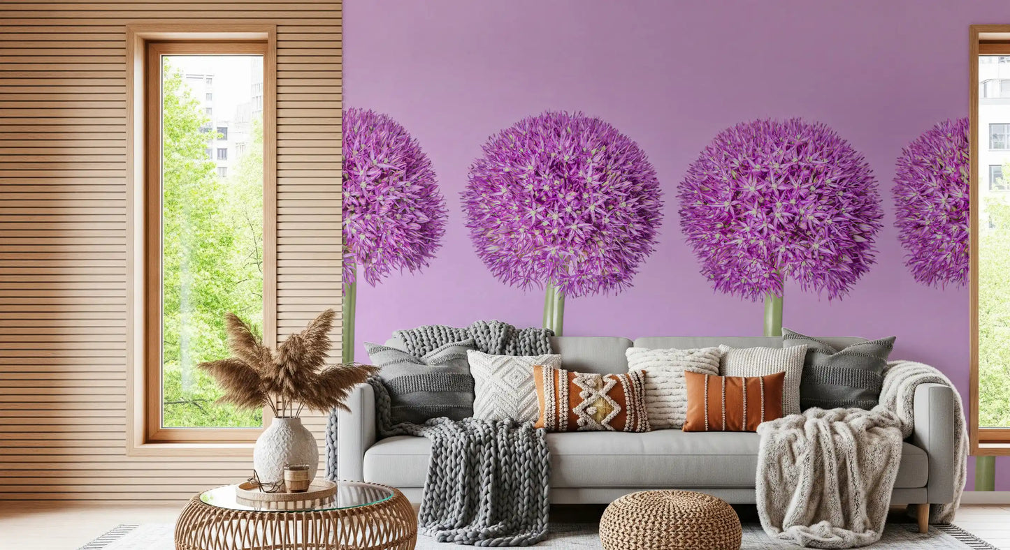Symmetrische Lavendelblüten-Kugeln als Wandbild