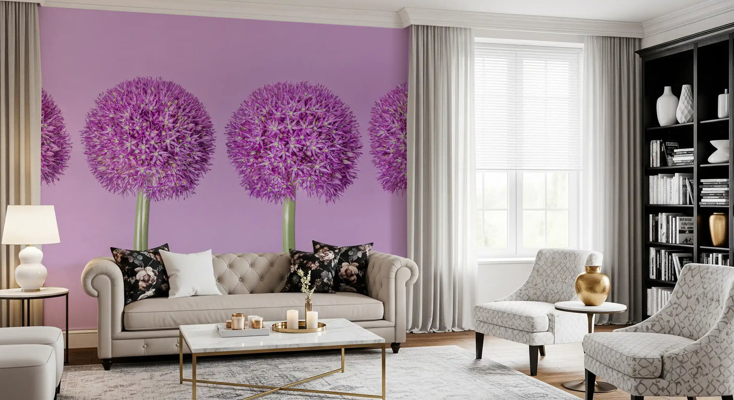 Symmetrische Lavendelblüten-Kugeln als Wandbild