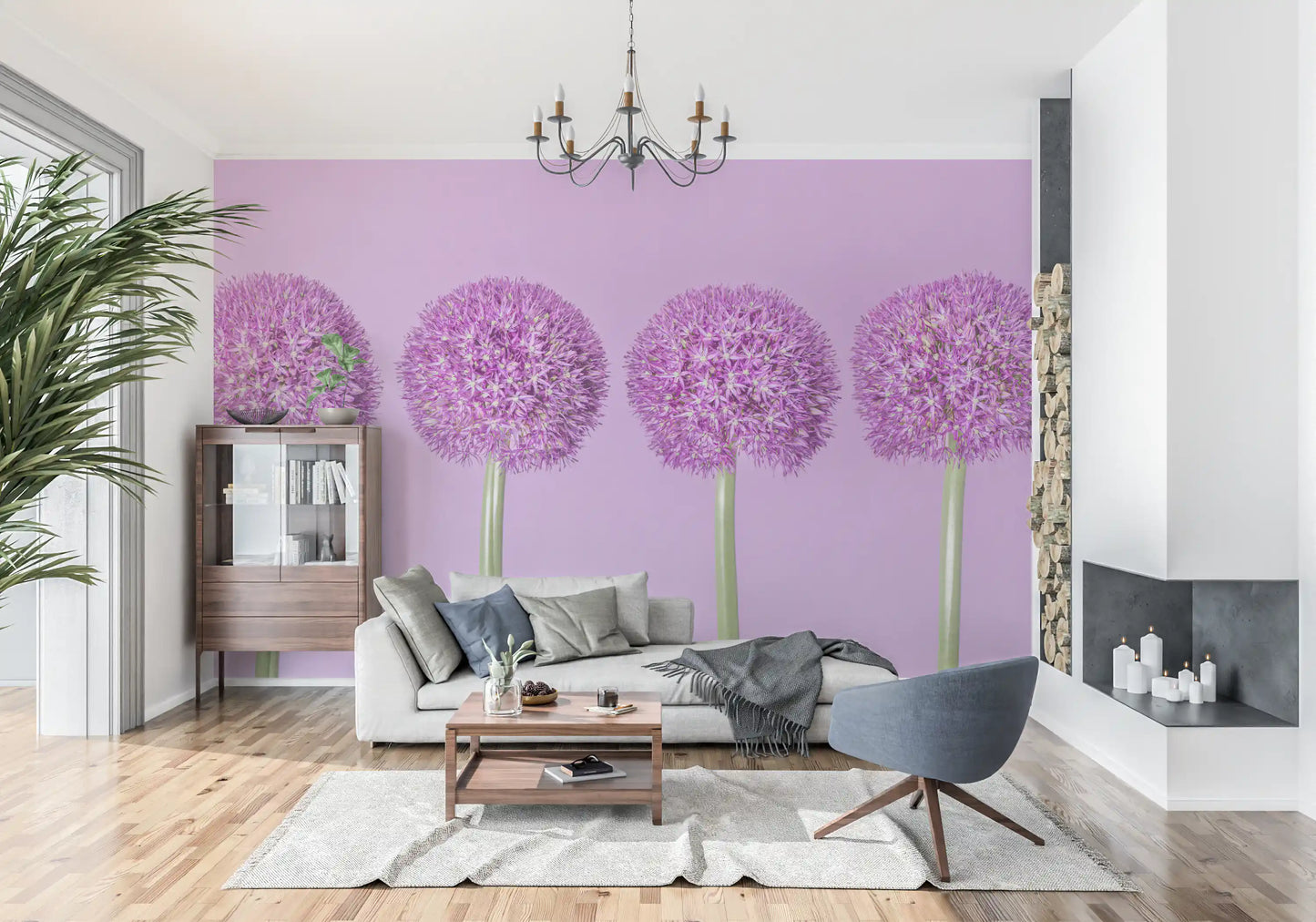 Symmetrische Lavendelblüten-Kugeln als Wandbild
