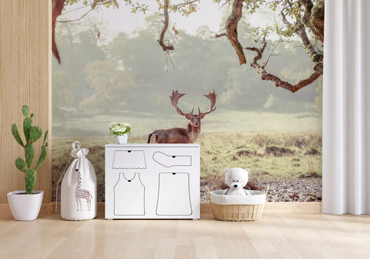 Stag Portrait in Golden Forest Light Wall Mural