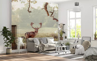 Stag Portrait in Golden Forest Light Wall Mural
